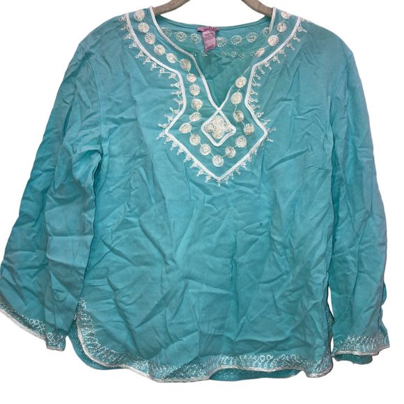 Calypso st Barth Vanesska turquoise white embroidered Ukrainian tunic to… - Picture 1 of 5